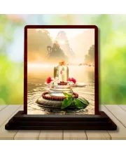 Car Desk/Table Top Shiva Lingam Wooden Photo Stand  3x4 Inches, Compact & Stylish Spiritual Display For Car, Home & Office (Pack Of 1) (F14606)