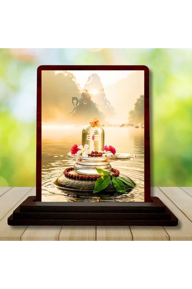 Car Desk/Table Top Shiva Lingam Wooden Photo Stand  3x4 Inches, Compact & Stylish Spiritual Display For Car, Home & Office (Pack Of 1) (F14606)