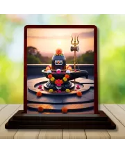 Car Desk/Table Top Shiva Lingam Wooden Photo Stand  3x4 Inches, Compact & Stylish Spiritual Display For Car, Home & Office (Pack Of 1) (F14608)