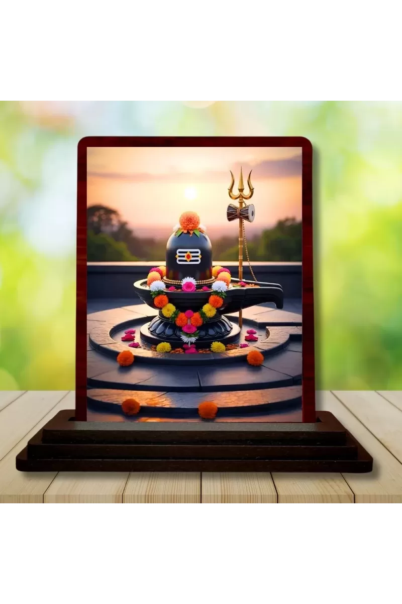 Car Desk/Table Top Shiva Lingam Wooden Photo Stand  3x4 Inches, Compact & Stylish Spiritual Display For Car, Home & Office (Pack Of 1) (F14608)
