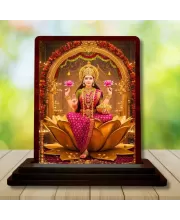 Car Desk/Table Top Goddess Lakshmi Wooden Photo Stand  3x4 Inches, Compact & Stylish Spiritual Display For Car, Home & Office (Pack Of 1) (F14609)
