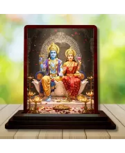 Car Desk/Table Top Lord Vishnu And Lakshmi Wooden Photo Stand  3x4 Inches, Compact & Stylish Spiritual Display For Car, Home & Office (Pack Of 1) (F14610)
