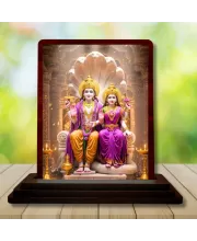 Car Desk/Table Top Lord Vishnu And Lakshmi Wooden Photo Stand  3x4 Inches, Compact & Stylish Spiritual Display For Car, Home & Office (Pack Of 1) (F14611)