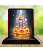 Car Desk/Table Top Lord Vishnu Wooden Photo Stand  3x4 Inches, Compact & Stylish Spiritual Display For Car, Home & Office (Pack Of 1) (F14613)