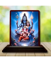 Car Desk/Table Top Lord Shiva And Parvathi And Ganesha Wooden Photo Stand  3x4 Inches, Compact & Stylish Spiritual Display For Car, Home & Office (Pack Of 1) (F14614)