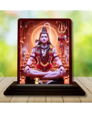 Car Desk/Table Top Lord Shiva Wooden Photo Stand  3x4 Inches, Compact & Stylish Spiritual Display For Car, Home & Office (Pack Of 1) (F14615)