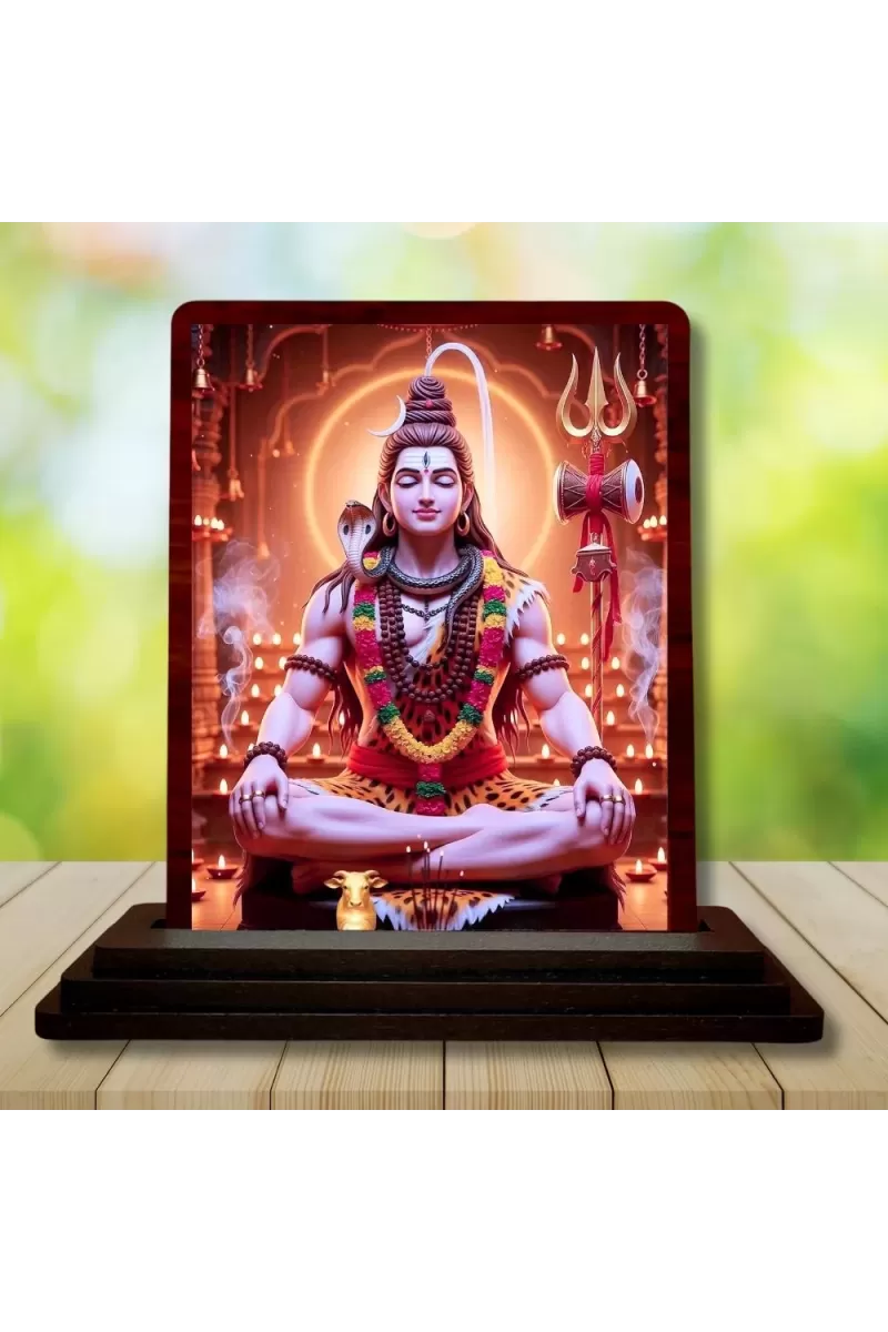 Car Desk/Table Top Lord Shiva Wooden Photo Stand  3x4 Inches, Compact & Stylish Spiritual Display For Car, Home & Office (Pack Of 1) (F14615)