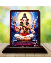 Car Desk/Table Top Lord Ganesha Wooden Photo Stand  3x4 Inches, Compact & Stylish Spiritual Display For Car, Home & Office (Pack Of 1) (F14616)