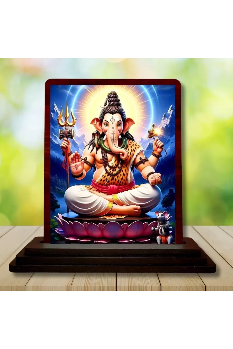 Car Desk/Table Top Lord Ganesha Wooden Photo Stand  3x4 Inches, Compact & Stylish Spiritual Display For Car, Home & Office (Pack Of 1) (F14616)