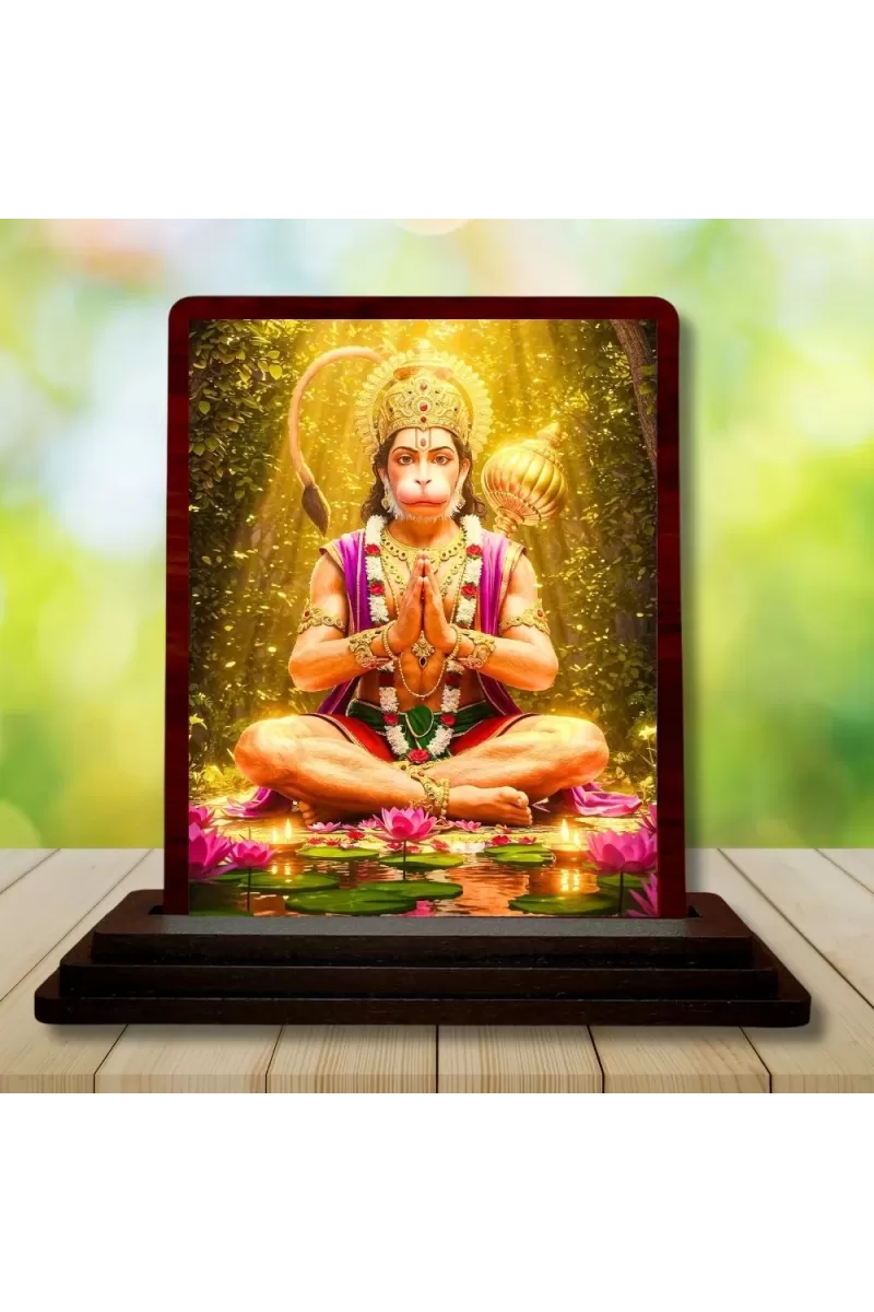 Car Desk/Table Top Lord Hanuman Wooden Photo Stand  3x4 Inches, Compact & Stylish Spiritual Display For Car, Home & Office (Pack Of 1) (F14617)