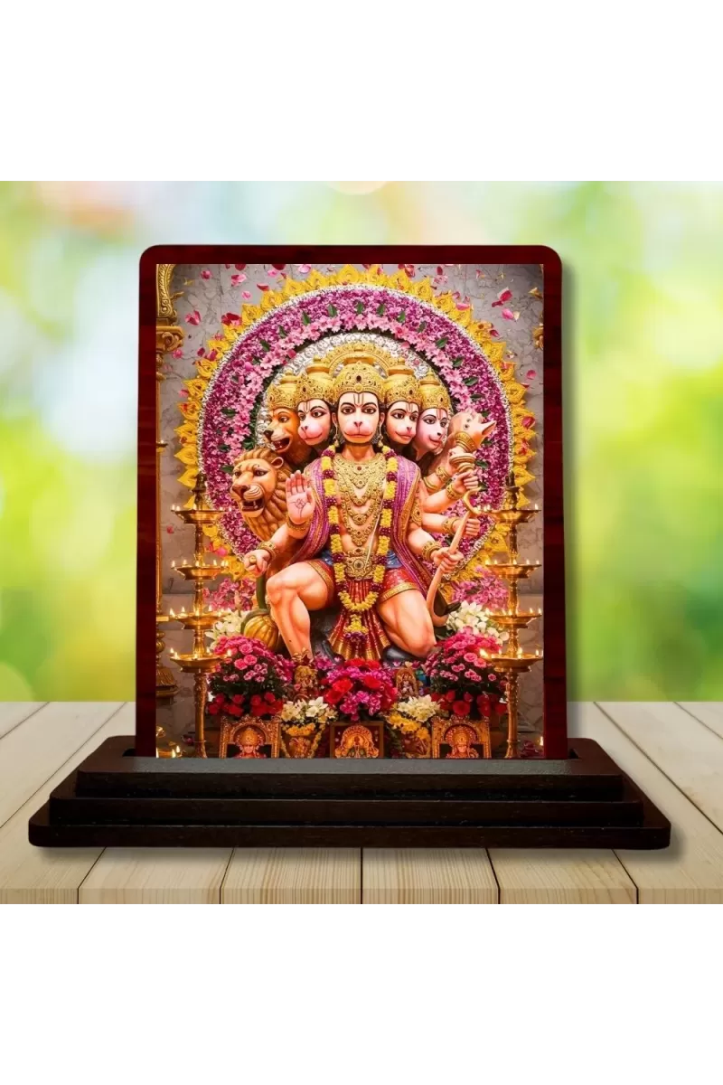 Car Desk/Table Top Lord Hanuman Wooden Photo Stand  3x4 Inches, Compact & Stylish Spiritual Display For Car, Home & Office (Pack Of 1) (F14618)