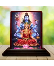 Car Desk/Table Top Lord Shiva And Sadhguru Wooden Photo Stand  3x4 Inches, Compact & Stylish Spiritual Display For Car, Home & Office (Pack Of 1) (F14619)