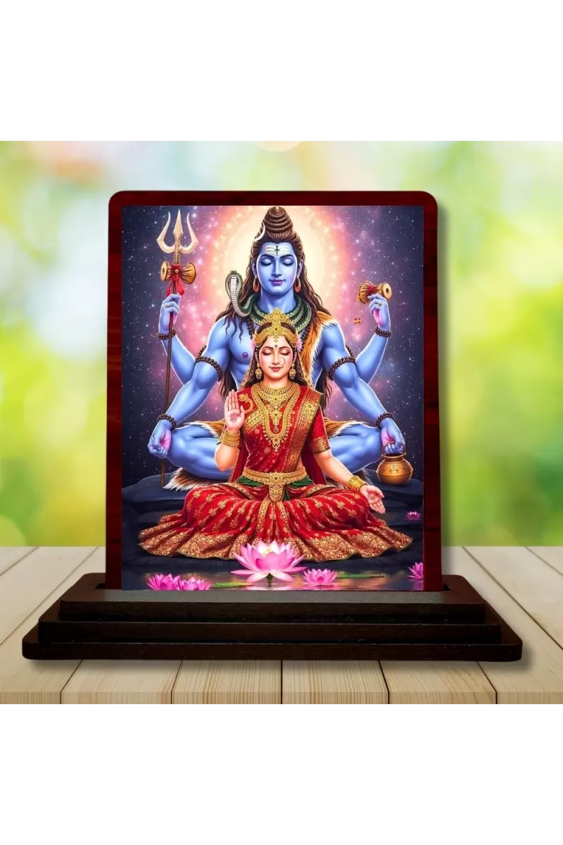 Car Desk/Table Top Lord Shiva And Sadhguru Wooden Photo Stand  3x4 Inches, Compact & Stylish Spiritual Display For Car, Home & Office (Pack Of 1) (F14619)