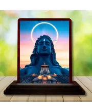 Car Desk/Table Top Lord Shiva Wooden Photo Stand  3x4 Inches, Compact & Stylish Spiritual Display For Car, Home & Office (Pack Of 1) (F14620)