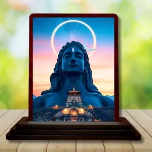 Car Desk/Table Top Lord Shiva Wooden Photo Stand  3x4 Inches, Compact & Stylish Spiritual Display For Car, Home & Office (Pack Of 1) (F14620)
