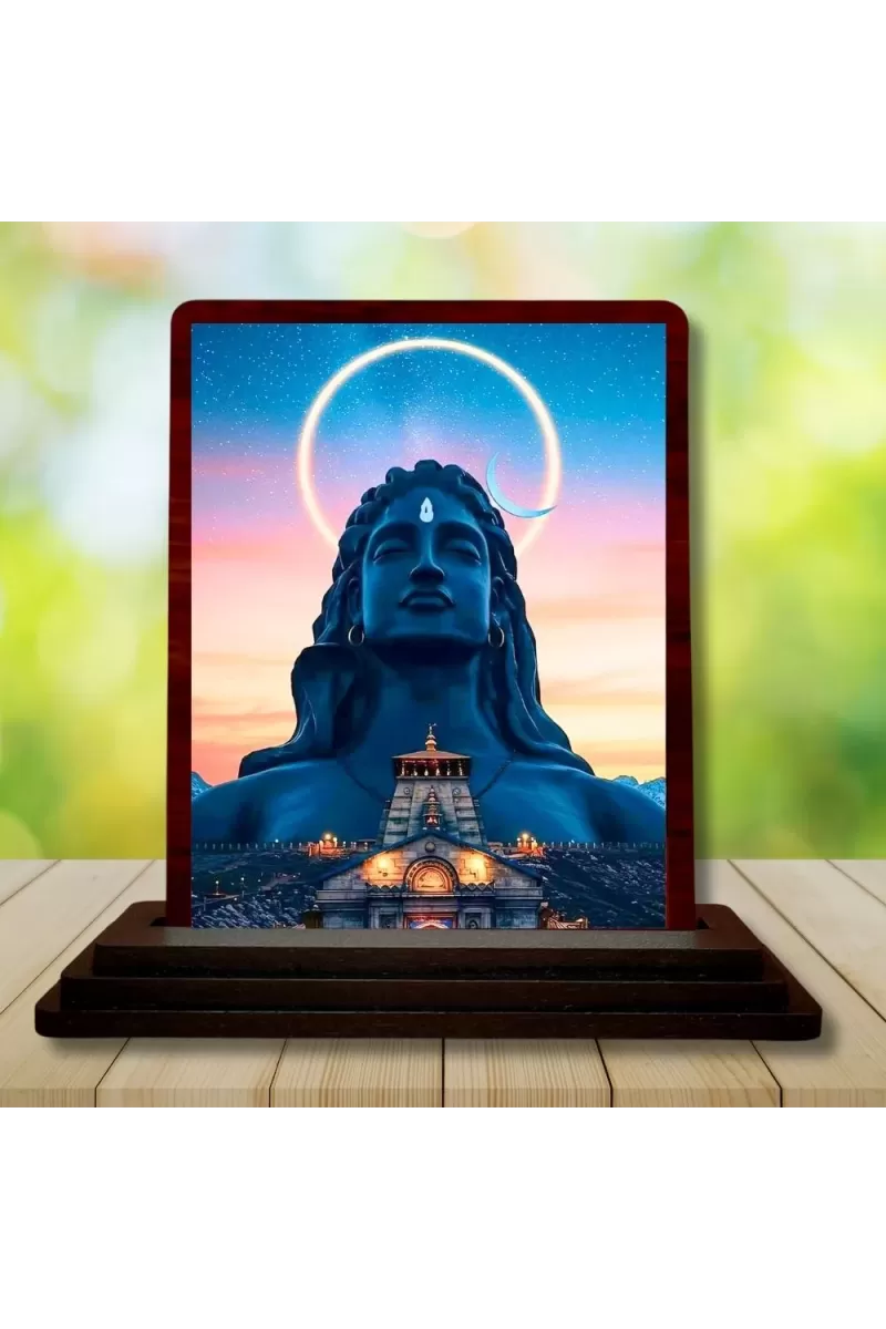 Car Desk/Table Top Lord Shiva Wooden Photo Stand  3x4 Inches, Compact & Stylish Spiritual Display For Car, Home & Office (Pack Of 1) (F14620)