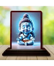 Car Desk/Table Top Lord Shiva Wooden Photo Stand  3x4 Inches, Compact & Stylish Spiritual Display For Car, Home & Office (Pack Of 1) (F14621)
