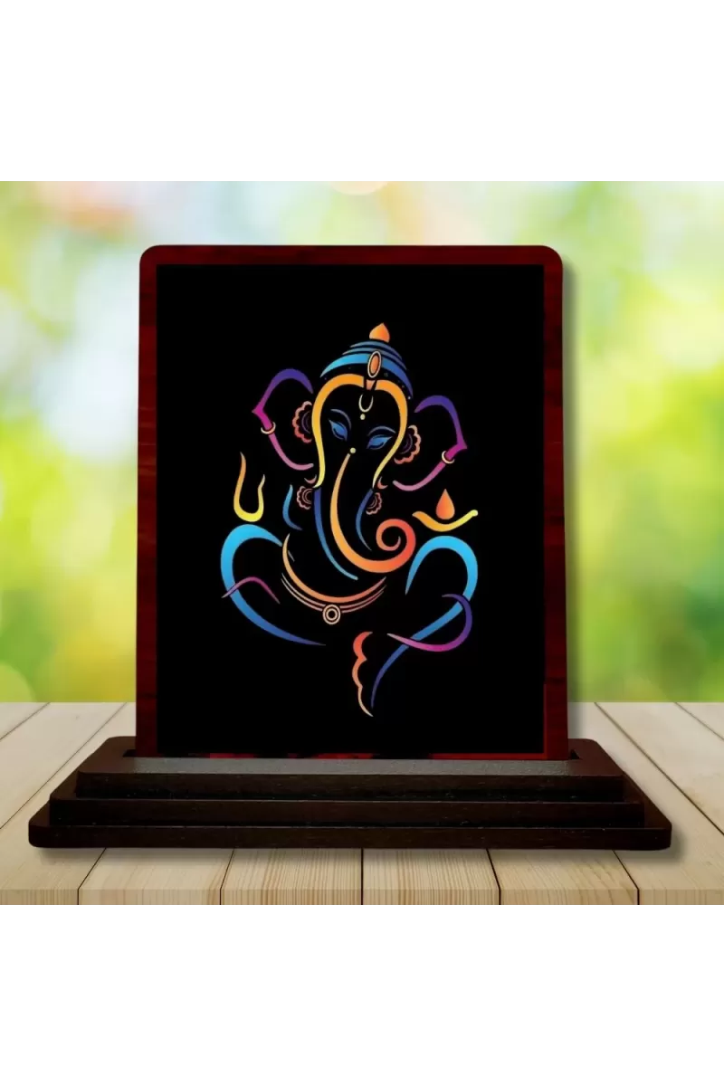 Car Desk/Table Top Lord Ganesha Wooden Photo Stand  3x4 Inches, Compact & Stylish Spiritual Display For Car, Home & Office (Pack Of 1) (F14622)