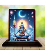 Car Desk/Table Top Lord Shiva Wooden Photo Stand  3x4 Inches, Compact & Stylish Spiritual Display For Car, Home & Office (Pack Of 1) (F14623)