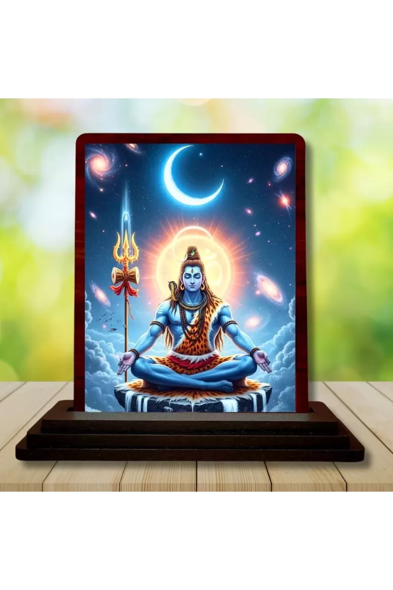 Car Desk/Table Top Lord Shiva Wooden Photo Stand  3x4 Inches, Compact & Stylish Spiritual Display For Car, Home & Office (Pack Of 1) (F14623)