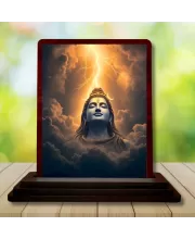 Car Desk/Table Top Lord Shiva Wooden Photo Stand  3x4 Inches, Compact & Stylish Spiritual Display For Car, Home & Office (Pack Of 1) (F14624)