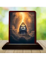 Car Desk/Table Top Lord Shiva Wooden Photo Stand  3x4 Inches, Compact & Stylish Spiritual Display For Car, Home & Office (Pack Of 1) (F14624)