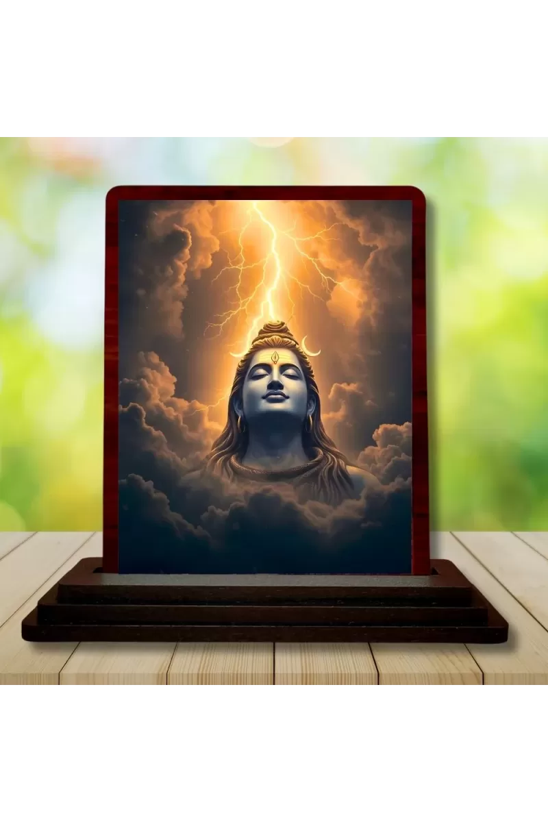 Car Desk/Table Top Lord Shiva Wooden Photo Stand  3x4 Inches, Compact & Stylish Spiritual Display For Car, Home & Office (Pack Of 1) (F14624)