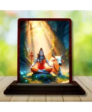 Car Desk/Table Top Lord Shiva Wooden Photo Stand  3x4 Inches, Compact & Stylish Spiritual Display For Car, Home & Office (Pack Of 1) (F14626)