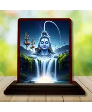 Car Desk/Table Top Lord Shiva Wooden Photo Stand  3x4 Inches, Compact & Stylish Spiritual Display For Car, Home & Office (Pack Of 1) (F14627)
