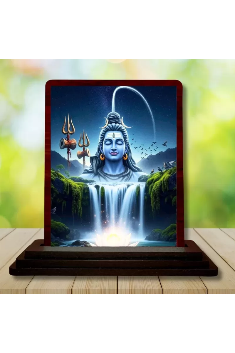 Car Desk/Table Top Lord Shiva Wooden Photo Stand  3x4 Inches, Compact & Stylish Spiritual Display For Car, Home & Office (Pack Of 1) (F14627)