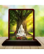 Car Desk/Table Top Lord Shiva Wooden Photo Stand  3x4 Inches, Compact & Stylish Spiritual Display For Car, Home & Office (Pack Of 1) (F14628)