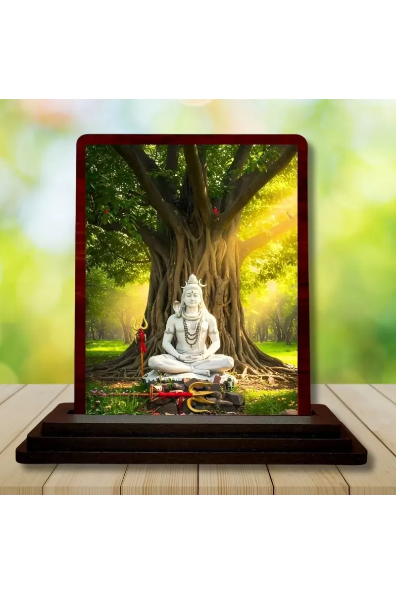 Car Desk/Table Top Lord Shiva Wooden Photo Stand  3x4 Inches, Compact & Stylish Spiritual Display For Car, Home & Office (Pack Of 1) (F14628)