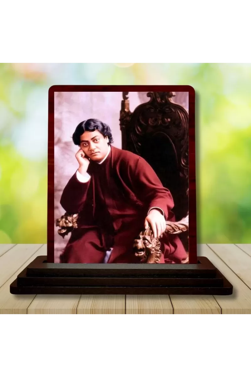 Car Desk/Table Top Swami Vivekananda Wooden Photo Stand  3x4 Inches, Compact & Stylish Spiritual Display For Car, Home & Office (Pack Of 1) (F14629)