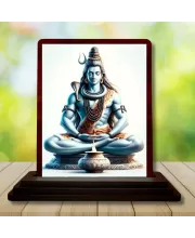 Car Desk/Table Top Lord Shiva Wooden Photo Stand  3x4 Inches, Compact & Stylish Spiritual Display For Car, Home & Office (Pack Of 1) (F14630)