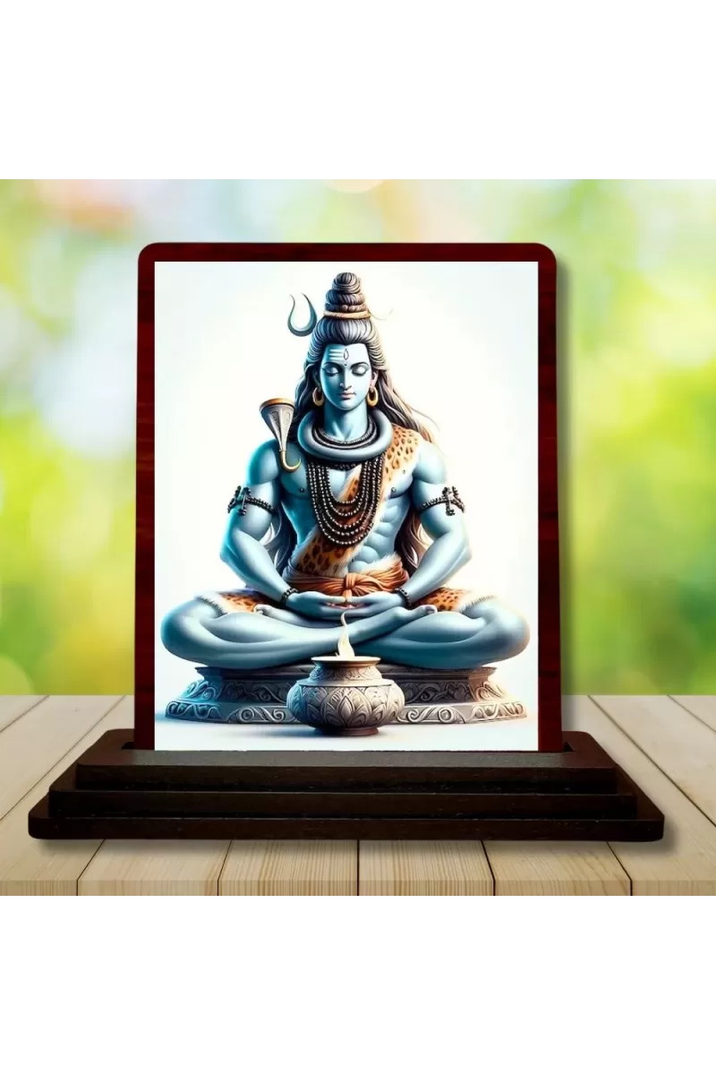 Car Desk/Table Top Lord Shiva Wooden Photo Stand  3x4 Inches, Compact & Stylish Spiritual Display For Car, Home & Office (Pack Of 1) (F14630)