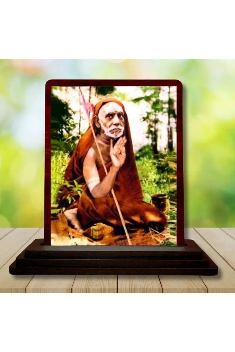 Car Desk/Table Top Jagadguru Chandrashekarendra Saraswati Wooden Photo Stand  3x4 Inches, Compact & Stylish Spiritual Display For Car, Home & Office (Pack Of 1) (F14631)