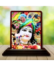 Car Desk/Table Top Loird Krishna Wooden Photo Stand  3x4 Inches, Compact & Stylish Spiritual Display For Car, Home & Office (Pack Of 1) (F14632)