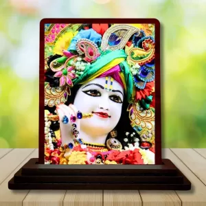 Car Desk/Table Top Loird Krishna Wooden Photo Stand  3x4 Inches, Compact & Stylish Spiritual Display For Car, Home & Office (Pack Of 1) (F14632)