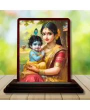 Car Desk/Table Top Yashodha With Krishna Wooden Photo Stand  3x4 Inches, Compact & Stylish Spiritual Display For Car, Home & Office (Pack Of 1) (F14633)