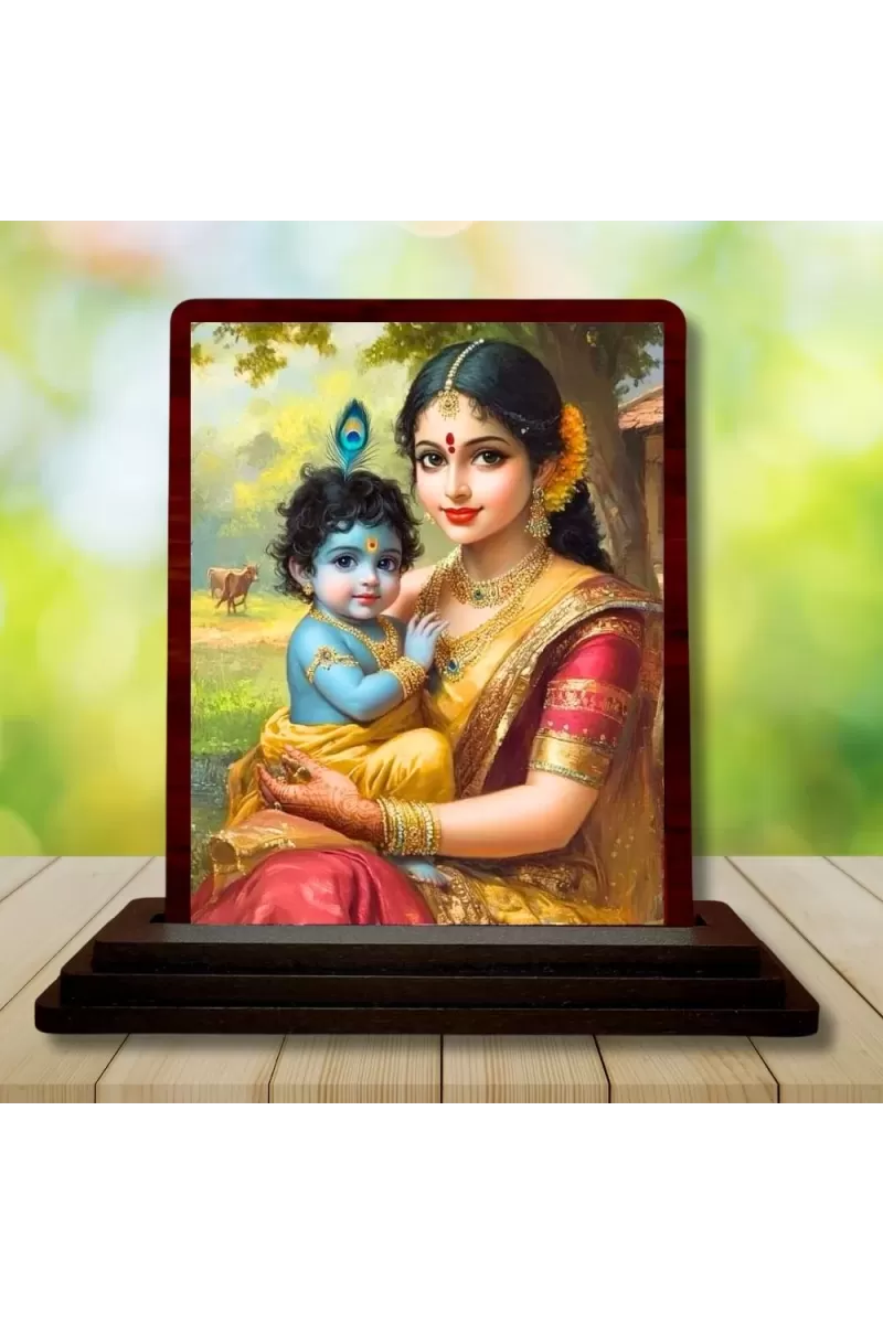 Car Desk/Table Top Yashodha With Krishna Wooden Photo Stand  3x4 Inches, Compact & Stylish Spiritual Display For Car, Home & Office (Pack Of 1) (F14633)