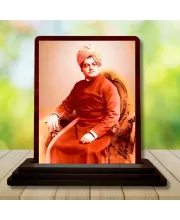 Car Desk/Table Top Swami Vivekananda Wooden Photo Stand  3x4 Inches, Compact & Stylish Spiritual Display For Car, Home & Office (Pack Of 1) (F14634)
