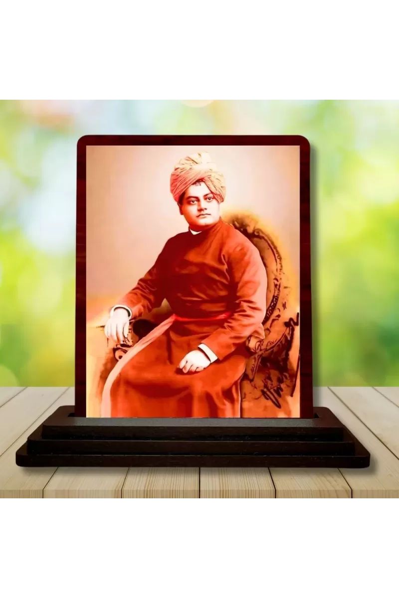 Car Desk/Table Top Swami Vivekananda Wooden Photo Stand  3x4 Inches, Compact & Stylish Spiritual Display For Car, Home & Office (Pack Of 1) (F14634)