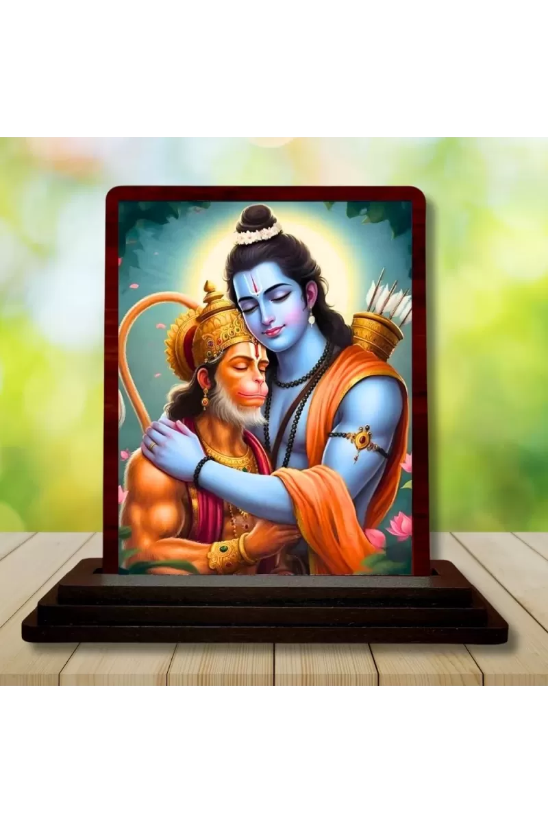 Car Desk/Table Top Lord Rama And Hanuman Wooden Photo Stand  3x4 Inches, Compact & Stylish Spiritual Display For Car, Home & Office (Pack Of 1) (F14637)