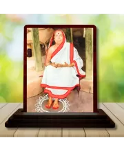 Car Desk/Table Top Maa Sarada (Sarada Devi) Wooden Photo Stand  3x4 Inches, Compact & Stylish Spiritual Display For Car, Home & Office (Pack Of 1) (F14638)