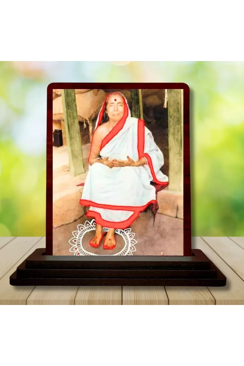 Car Desk/Table Top Maa Sarada (Sarada Devi) Wooden Photo Stand  3x4 Inches, Compact & Stylish Spiritual Display For Car, Home & Office (Pack Of 1) (F14638)