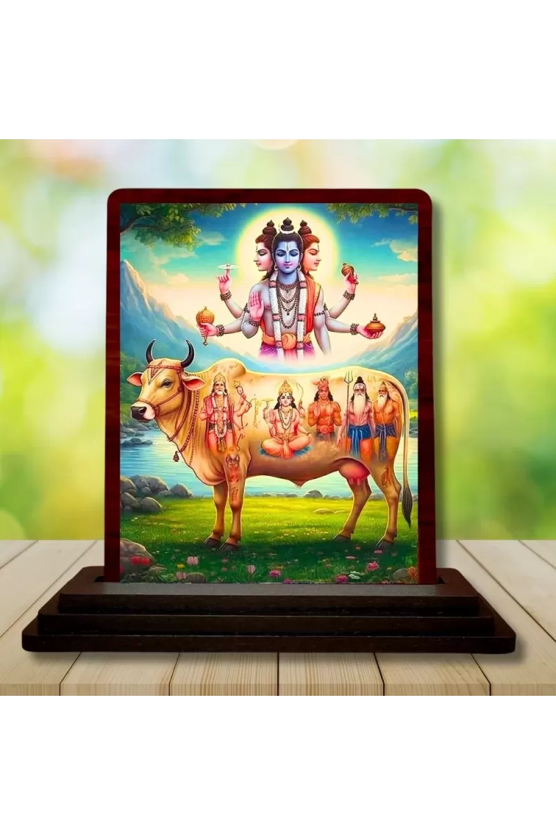 Car Desk/Table Top Lord Dattatreya Wooden Photo Stand  3x4 Inches, Compact & Stylish Spiritual Display For Car, Home & Office (Pack Of 1) (F14639)