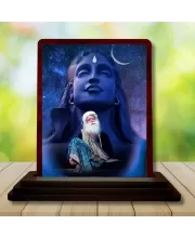 Car Desk/Table Top Lord Shiva And Sadhguru Wooden Photo Stand  3x4 Inches, Compact & Stylish Spiritual Display For Car, Home & Office (Pack Of 1) (F14640)