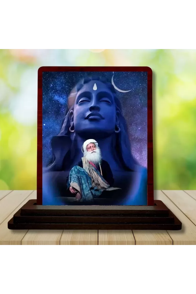 Car Desk/Table Top Lord Shiva And Sadhguru Wooden Photo Stand  3x4 Inches, Compact & Stylish Spiritual Display For Car, Home & Office (Pack Of 1) (F14640)