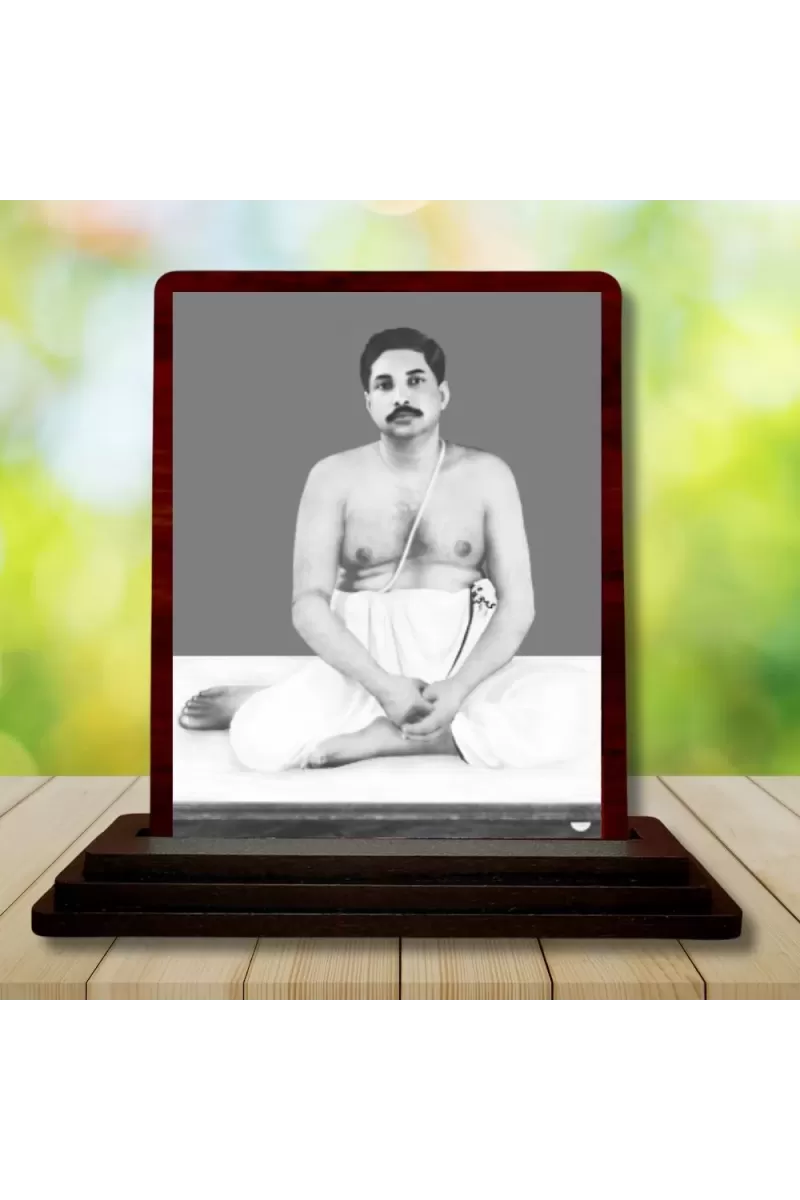 Car Desk/Table Top Sri Sri Thakur Anukulchandra Wooden Photo Stand  3x4 Inches, Compact & Stylish Spiritual Display For Car, Home & Office (Pack Of 1) (F14641)