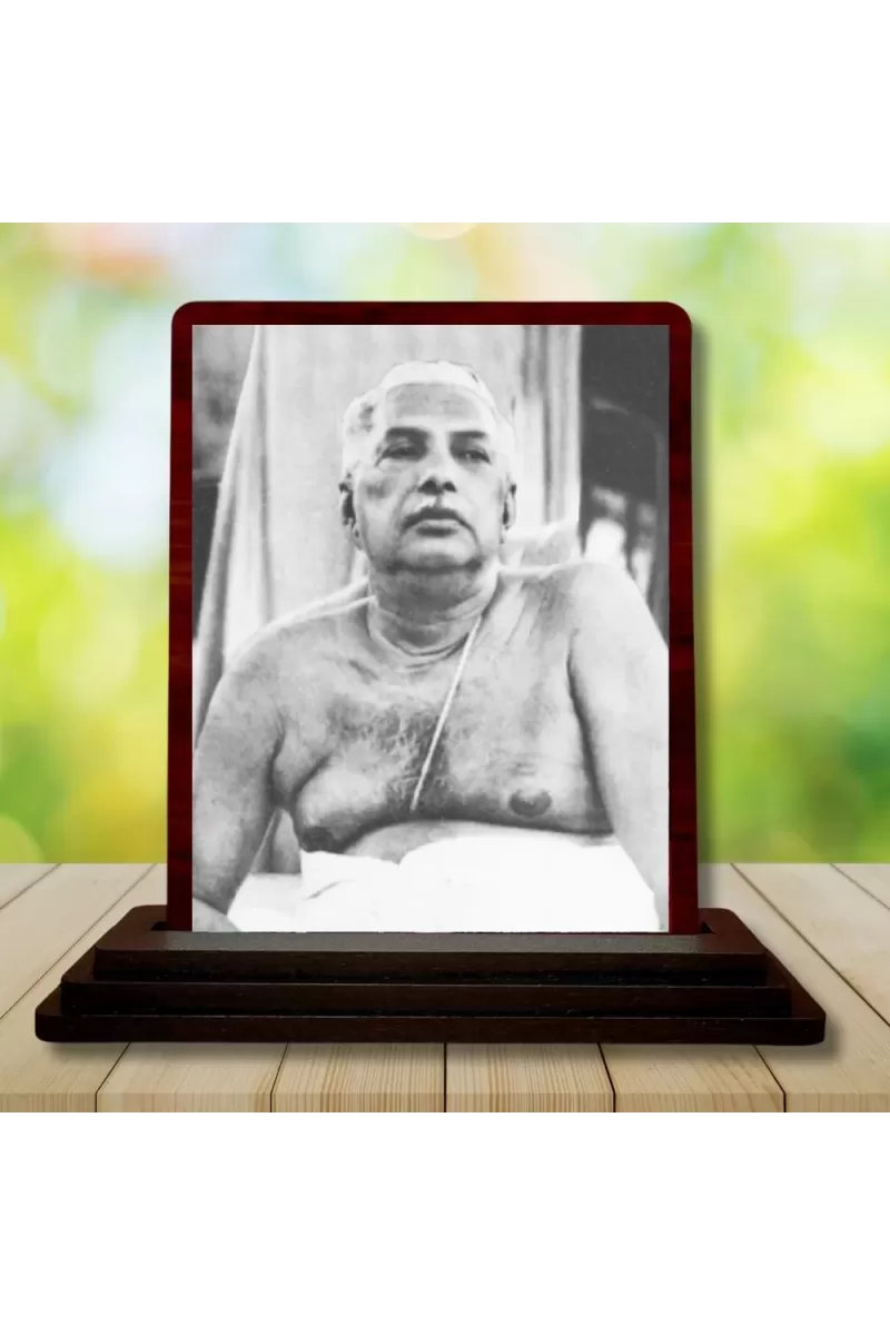 Car Desk/Table Top Sri Sri Thakur Anukulchandra Wooden Photo Stand  3x4 Inches, Compact & Stylish Spiritual Display For Car, Home & Office (Pack Of 1) (F14643)
